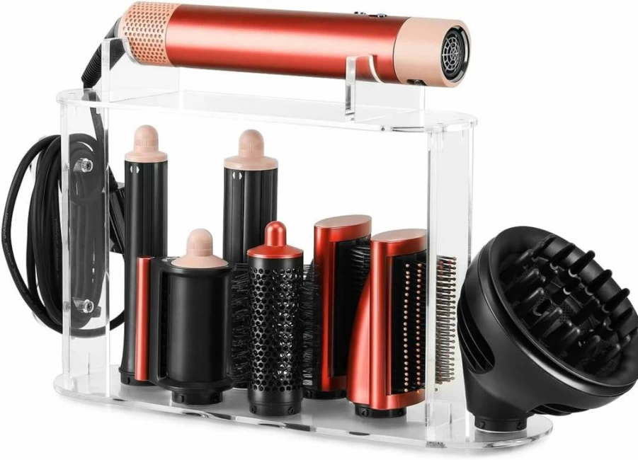 TOSAGE Acrylic Dyson Airwrap Holder - 7 Hole Organizer Stand for Long Barrels, Diffuser Nozzles & Styler Accessories, Countertop Storage for Bathroom Vanity & Makeup Table