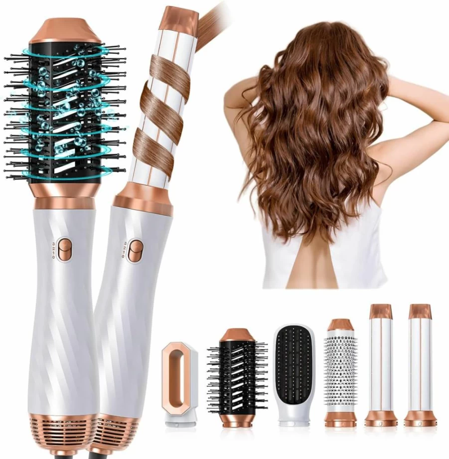 Trylater 6-in-1 Detachable Hair Dryer Brush with Negative Ion Technology, Blow Dry Styler & Hot Air Curler for Travel, Salon-Quality Styling Tool for Curly & Straight Hair