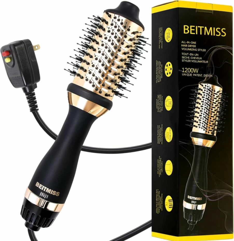 BEITMISS Ionic Hair Dryer Brush - 4-in-1 Detachable Blow Dryer with Oval Barrel for Volumizing & Fluffy Hair