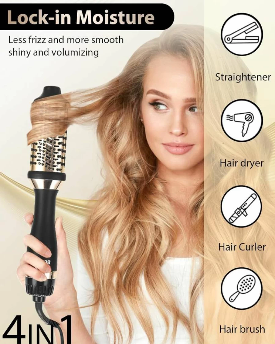 BEITMISS Ionic Hair Dryer Brush - 4-in-1 Detachable Blow Dryer with Oval Barrel for Volumizing & Fluffy Hair