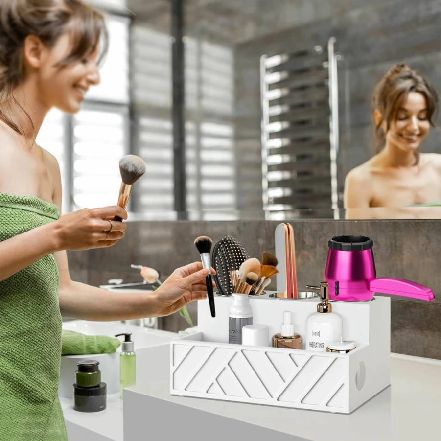 Unistyle Wall Mounted Hair Tool Organizer - Bathroom Vanity Holder for Hair Dryer, Curling Iron & Styling Tools, Countertop Accessory Storage