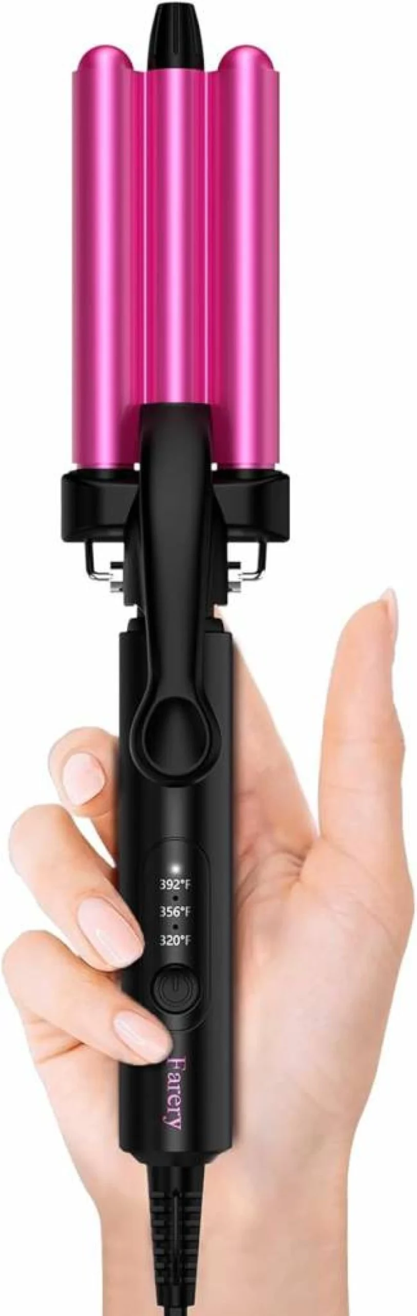 FARERY Mini Hair Crimper & Curling Iron - 3 Temp Adjustable, 3 Barrel Waver for Short to Long Hair, Dual Voltage Travel Styler with Pouch for Beach Waves (1/2 Inch Compact Design)