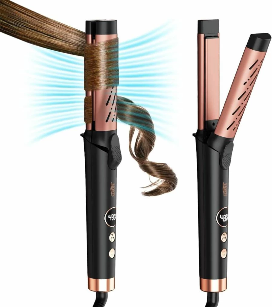 SKERTS 2-in-1 Airflow Styler: Ionic Curling Iron & Hair Straightener with 5 Temperature Settings for Long & Short Hair, Cool Air Technology for Frizz-Free Styling