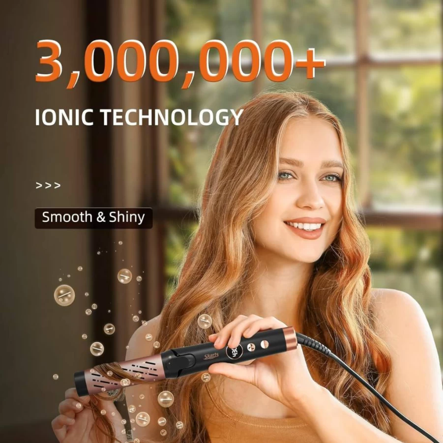 SKERTS 2-in-1 Airflow Styler: Ionic Curling Iron & Hair Straightener with 5 Temperature Settings for Long & Short Hair, Cool Air Technology for Frizz-Free Styling