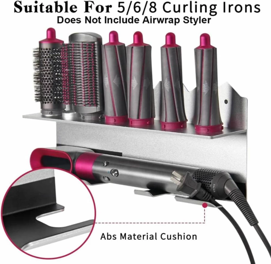 Belicheto Wall Mounted Dyson Airwrap Holder, Metal Organizer Stand for Salon & Bathroom Accessories, Silver