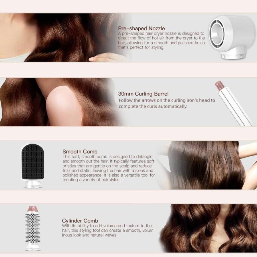MIEARA 5-in-1 Hair Styler Blow Dryer Brush - Ionic Hot Air Curler for Fast Drying, Straightening, Volumizing & Curling with Multi-Styling Functions