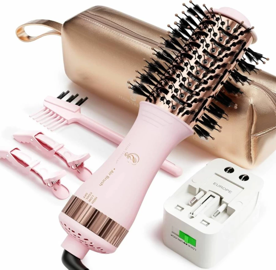 Hair Trends Nano Titanium Dual Voltage Travel Hair Dryer Brush - 2-Inch Oval Styler & Volumizer for European Use