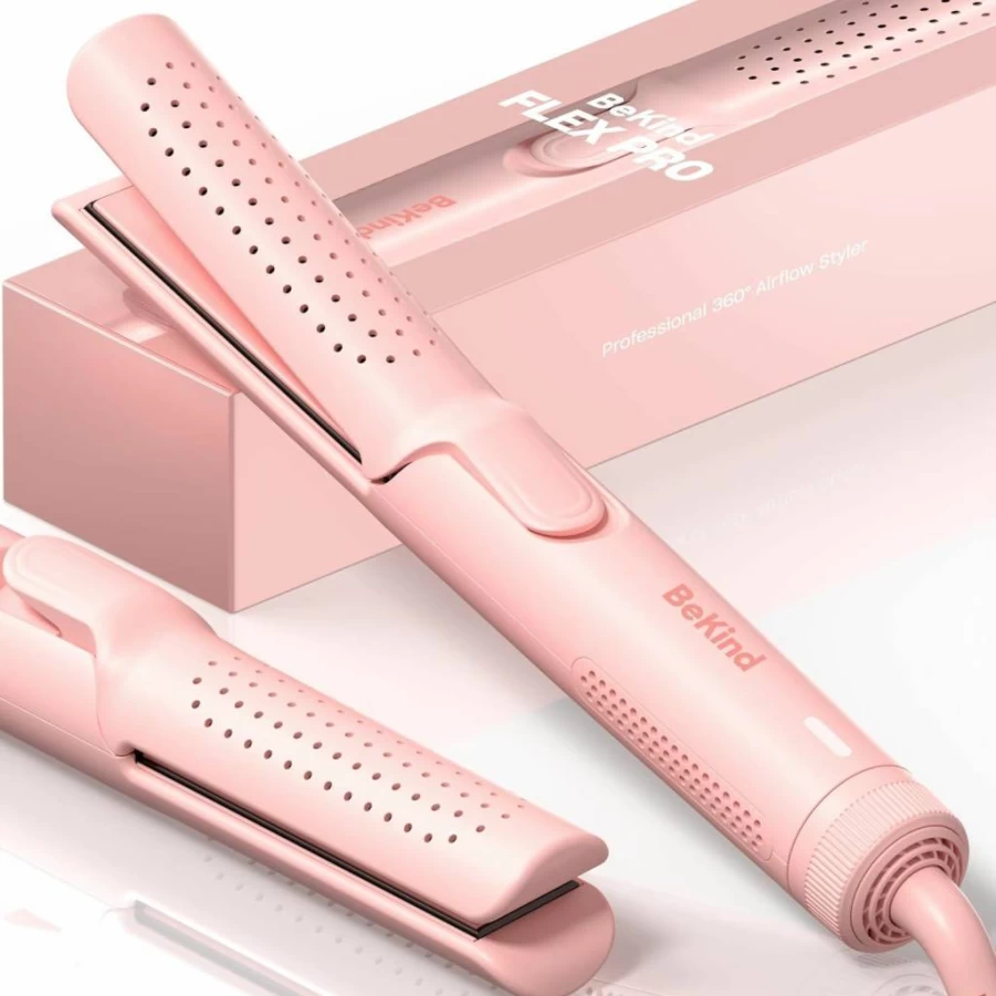 Bekind Flex 2-in-1 Hair Straightener and Curler with Floating Plates, Airflex Technology for Lower Heat Styling, Golden Flat Iron for Women and Girls