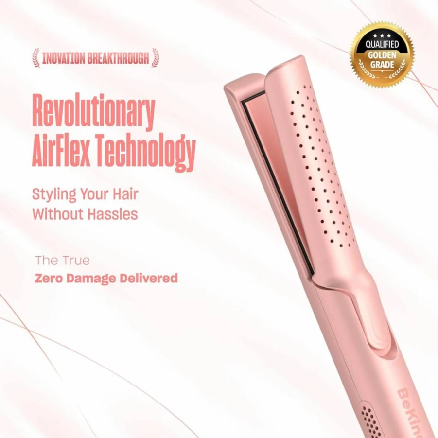 Bekind Flex 2-in-1 Hair Straightener and Curler with Floating Plates, Airflex Technology for Lower Heat Styling, Golden Flat Iron for Women and Girls