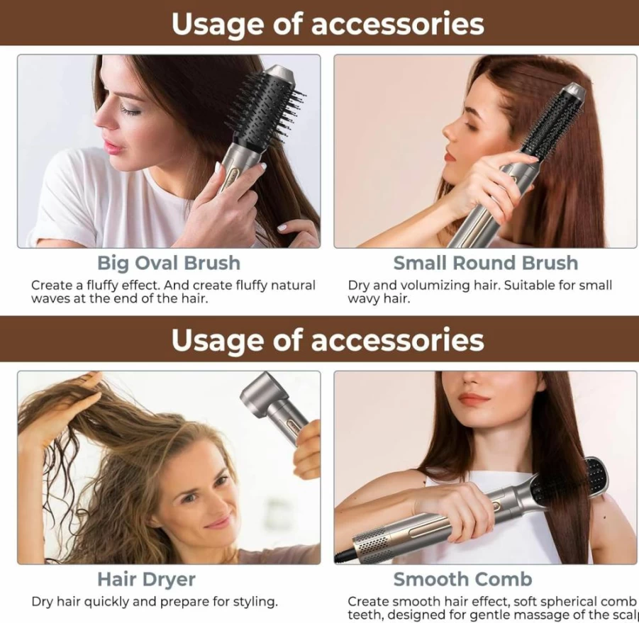 Trylater 6-in-1 Ionic Hair Dryer Brush with Attachments, 110000 RPM Blow Dryer & Curling Styler for Voluminous Hair, Left/Right Air Curler for Professional Salon Results