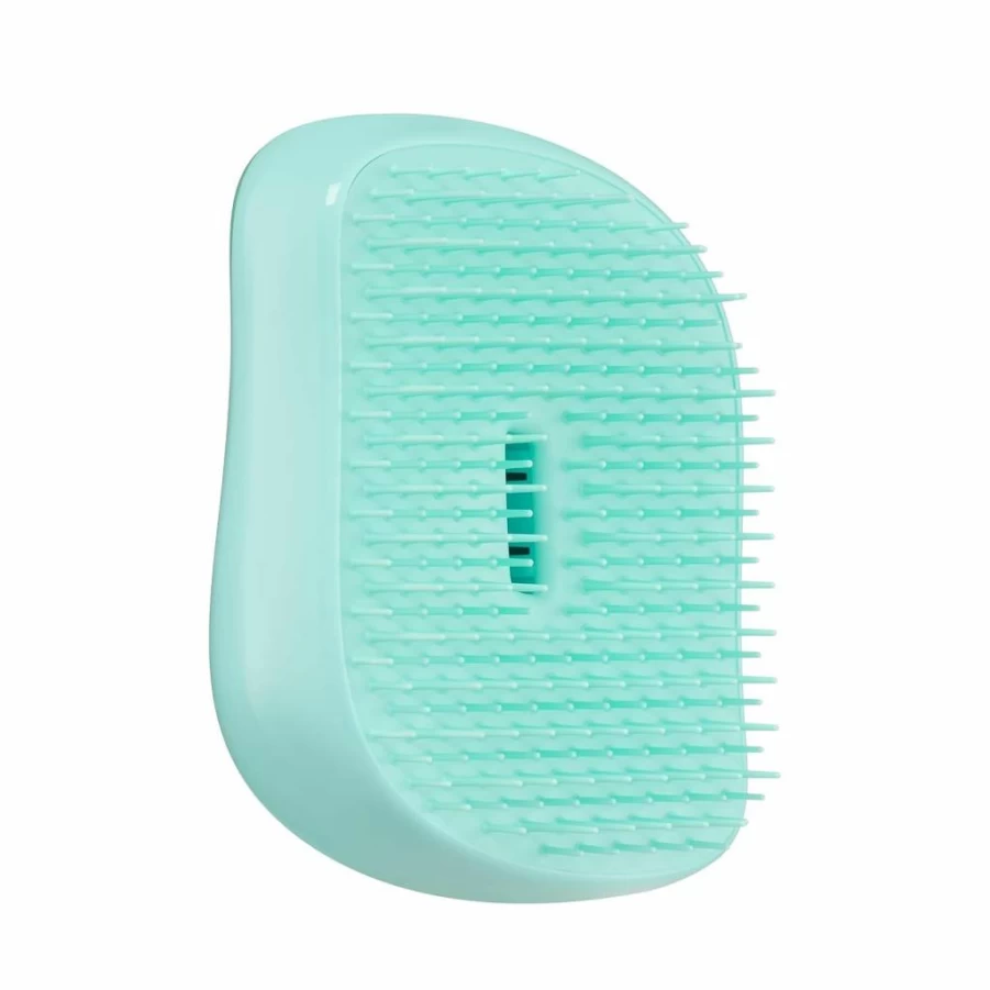 TANGLE TEEZER Compact Detangling Hairbrush for Wet & Dry Hair - Travel-Friendly with Protective Cover, Two-Tiered Teeth Design, Teal Matte Chrome, Fights Flyaways