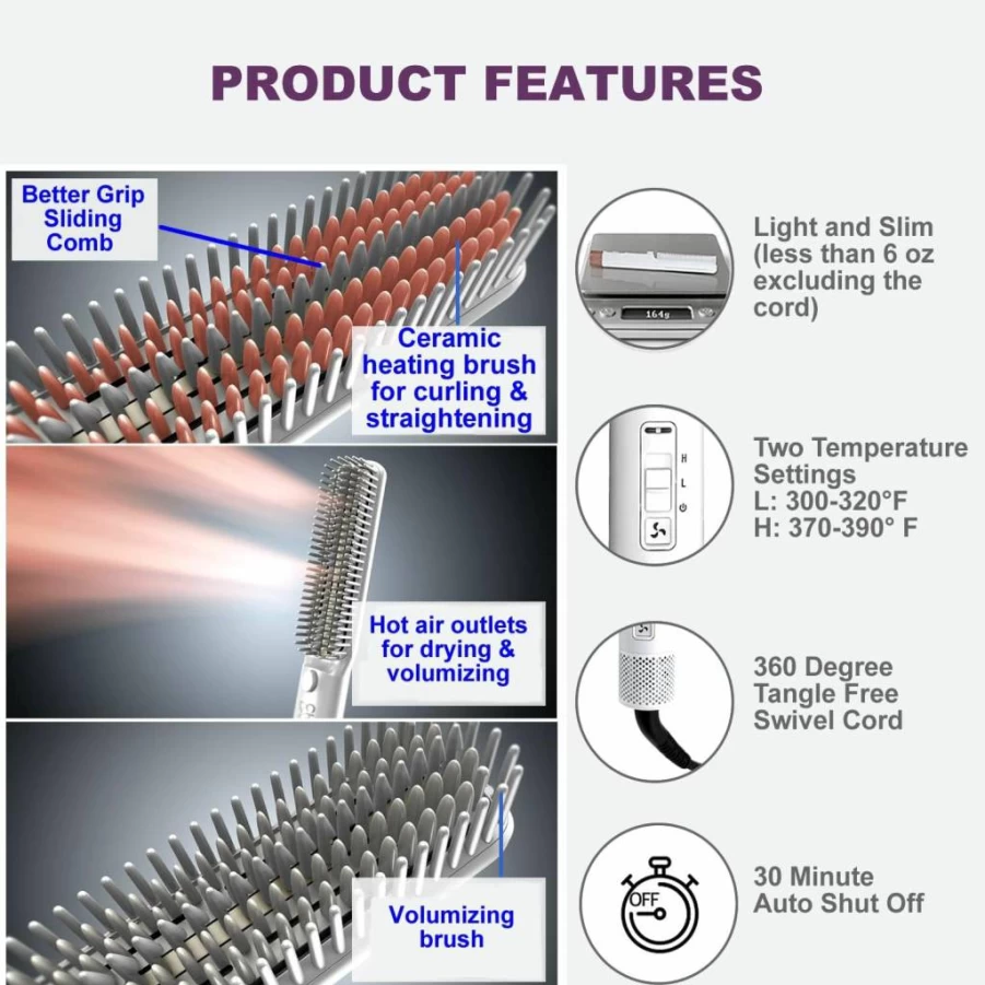 McLee Creations Root Booster Hot Air Brush: 3-in-1 Volumizing Styler for Lift, Curls & Straightening
