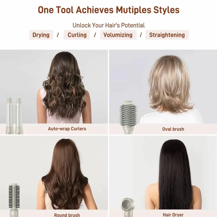 MESCOMB 5-in-1 Hot Air Styler Brush - 110,000 RPM Blow Dryer with Auto Curlers, Fast Drying, Frizz-Free, Heat Damage-Free for Curling, Straightening & Volumizing Hair