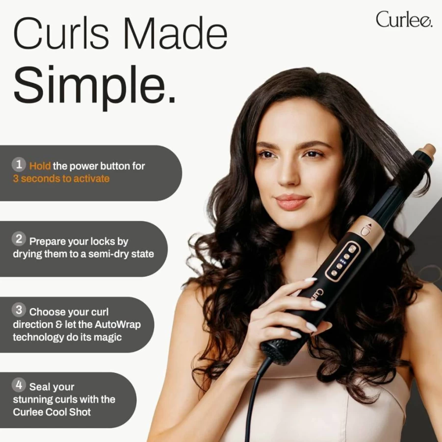 Curlee 1200W Hair Dryer Brush & Styler - 6-in-1 Blow Dryer with Curling Iron for Smoothing, Volumizing & Enhancing Curls, Includes Storage Box (Black)