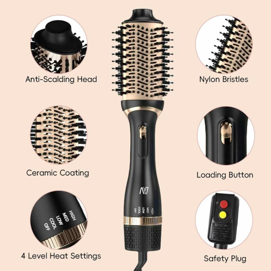 Nycoba Hair Dryer Brush with Negative Ion Technology, Adjustable Heat Settings for All Hair Types, Fast Drying Volumizing Hot Air Styler