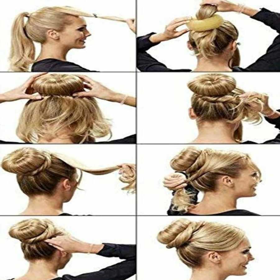 Khakho 9-Piece Donut Hair Bun Maker Kit for Short & Thin Hair - Styler Ring & Shaper Set for Perfect Buns