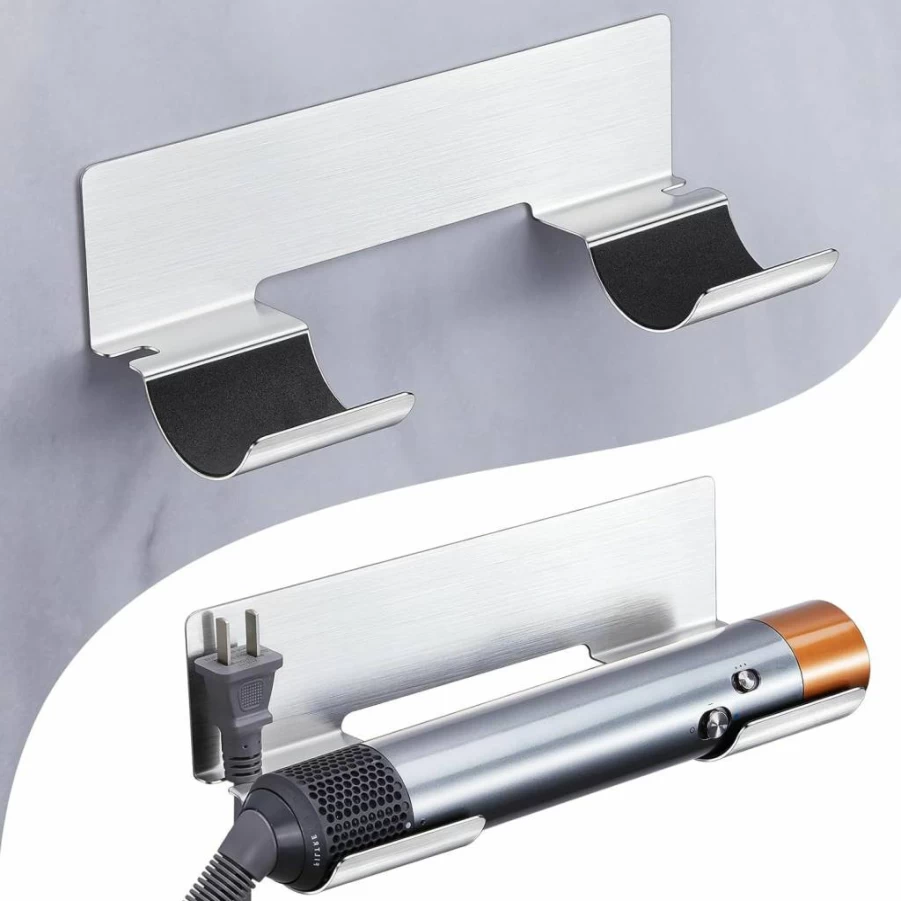 Oukimly Stainless Steel Hair Tool Organizer Wall Mount - Adhesive Holder for Hair Dryer, Curling Iron, Straightener & Styler Accessories