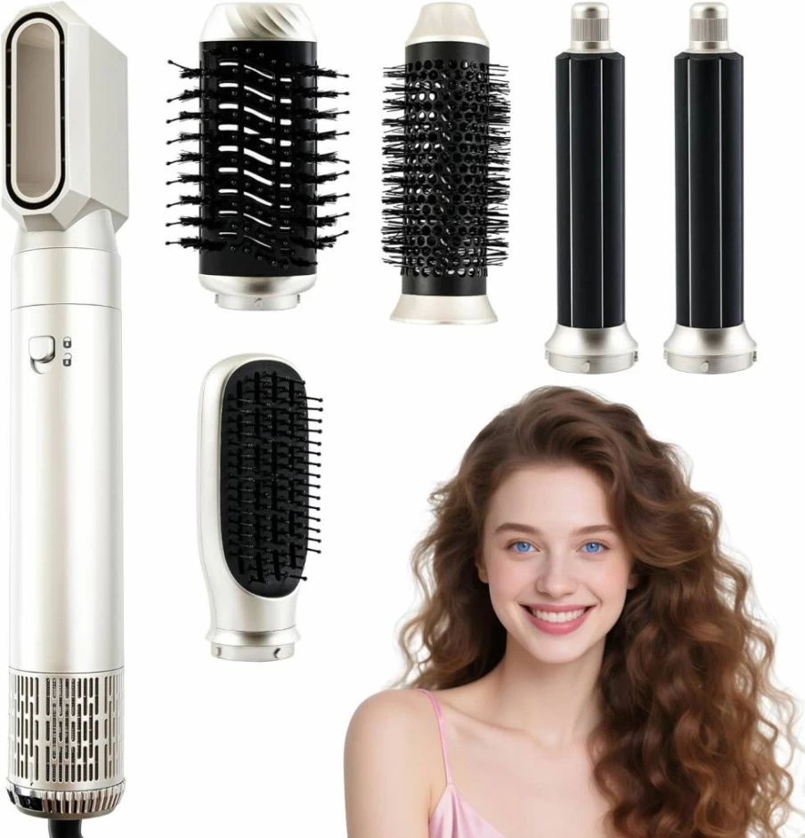 Wofdovolve 6-in-1 Hot Air Brush: Blow Dryer, Straightener & Curling Iron for Frizz-Free Shine – Heat Protectant Styler for Women, Girls & Teens with Short/Long Hair