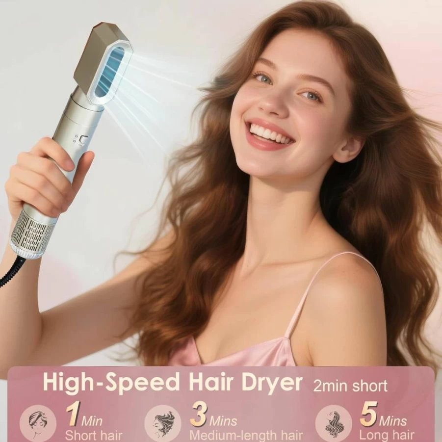 Wofdovolve 6-in-1 Hot Air Brush: Blow Dryer, Straightener & Curling Iron for Frizz-Free Shine – Heat Protectant Styler for Women, Girls & Teens with Short/Long Hair