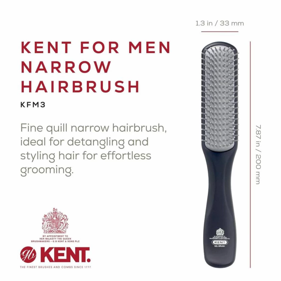 KENT KFM3 Ionic Anti-Static Hair Brush for Men – 9-Row Detangling & Smoothing Styling Brush for Short to Medium Hair