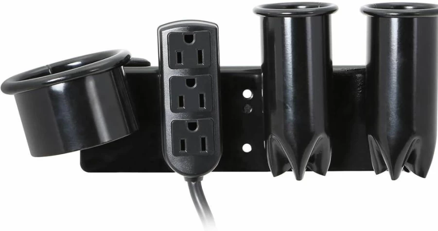 Saloniture Salon Hair Dryer & Iron Holder with 3 Outlets & Clamp - Secure Appliance Rack for Blow Dryers & Styling Tools