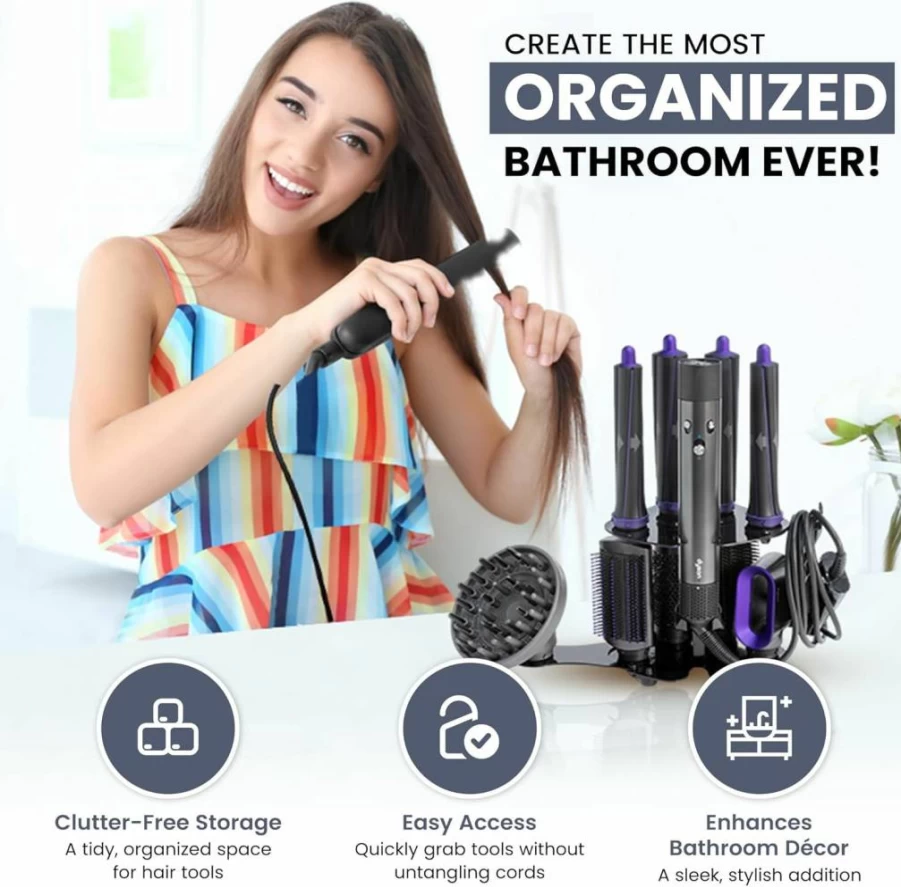 Truvalent Wall Mounted Hair Tool Organizer for Dyson Airwrap & Shark Flexstyle – Steel Storage Rack for Blow Dryer Attachments (Blow Dryer Not Included)
