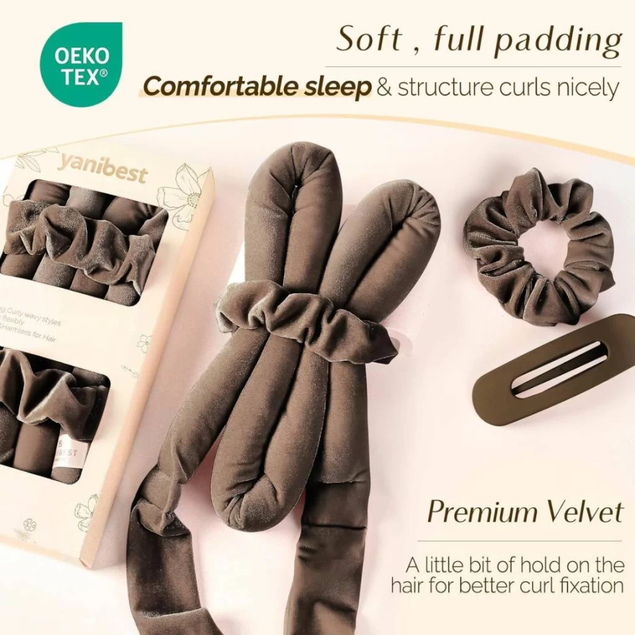 YANIBEST Overnight Heatless Curling Set - No Heat Ribbon Wrap Hair Curler for Long & Short Hair with Scrunchies & Clip, Soft Sleep-Friendly Curls