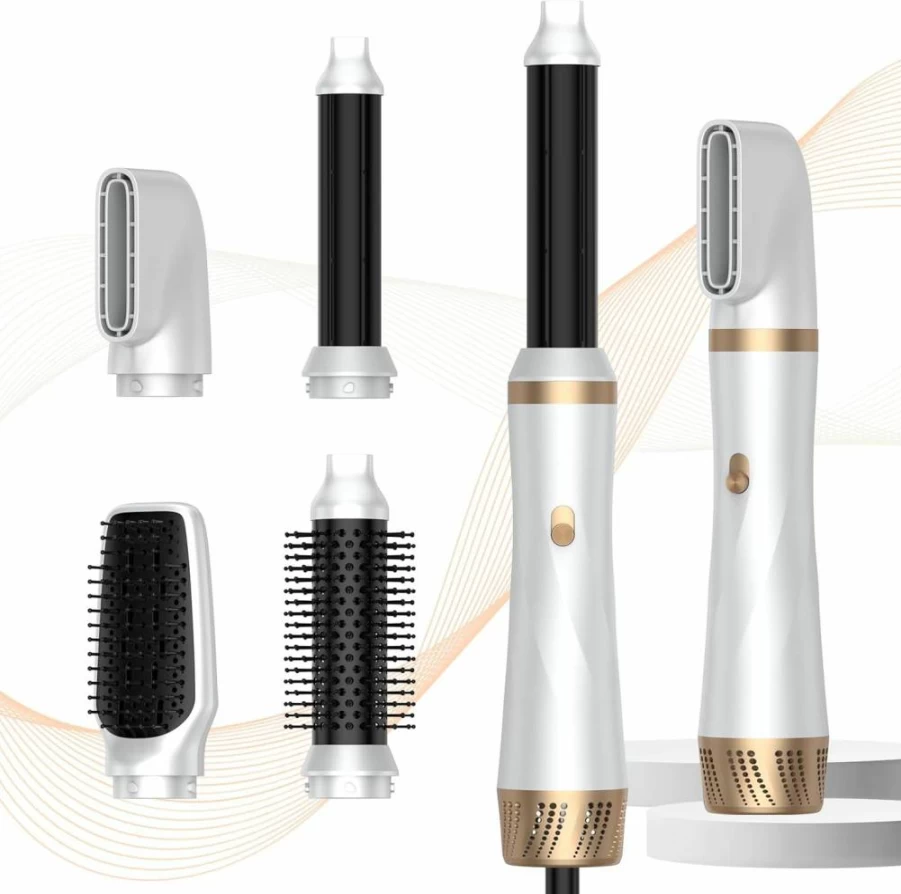 TryLater Ionic Blow Dryer Brush - 2-in-1 Hair Styler & Curler with Negative Ion Technology, Detachable Nozzle for Frizz-Free Blowout & Voluminous Curls