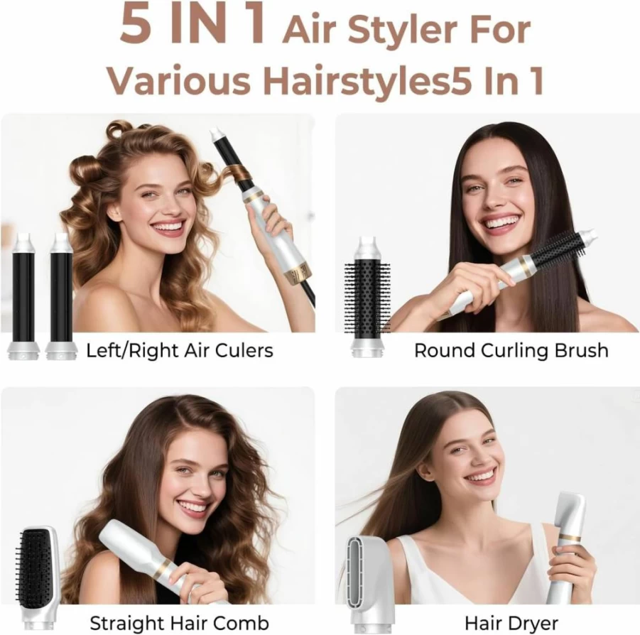 TryLater Ionic Blow Dryer Brush - 2-in-1 Hair Styler & Curler with Negative Ion Technology, Detachable Nozzle for Frizz-Free Blowout & Voluminous Curls