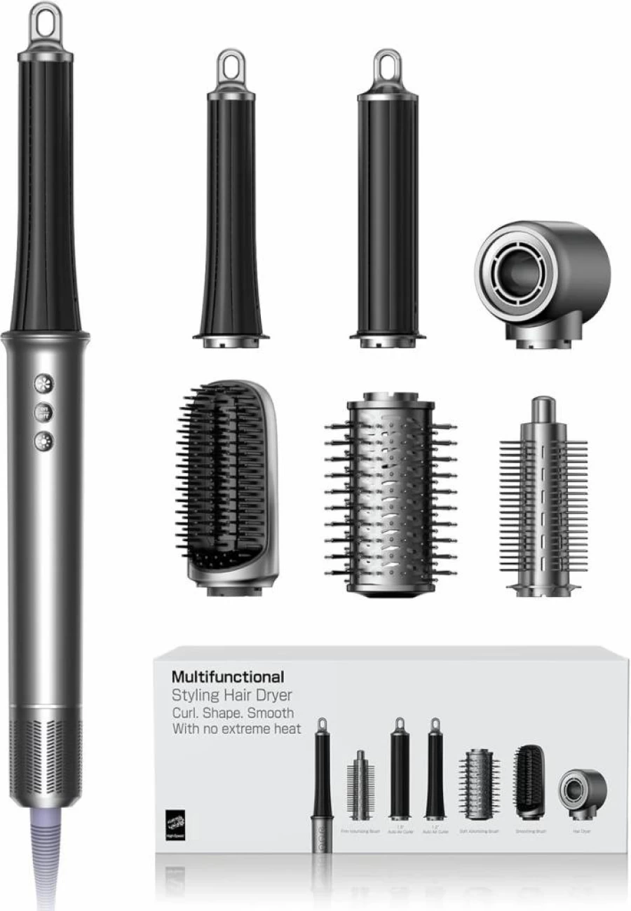 Alloom All-In-One Air Styler: Auto Curling, Straightening & Volumizing Hair Dryer Brush with 160,000 RPM High Speed, Ionic Technology for Reduced Heat Damage & Frizz - For All Hair Types (Nickel)