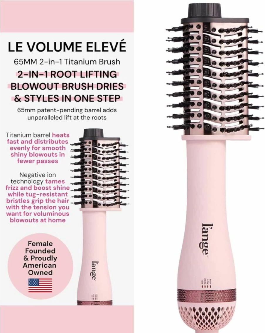 L'ANGE HAIR Le Volume Elevé 2-in-1 Titanium Hair Dryer Brush - 65mm Teardrop Barrel, 3 Heat Settings, 360° Vented Airflow, Ionic Technology for Frizz-Free Styling (Blush)