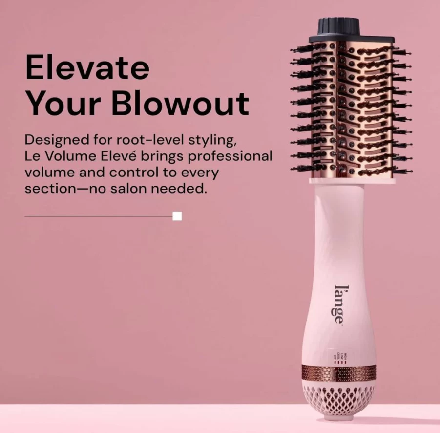 L'ANGE HAIR Le Volume Elevé 2-in-1 Titanium Hair Dryer Brush - 65mm Teardrop Barrel, 3 Heat Settings, 360° Vented Airflow, Ionic Technology for Frizz-Free Styling (Blush)