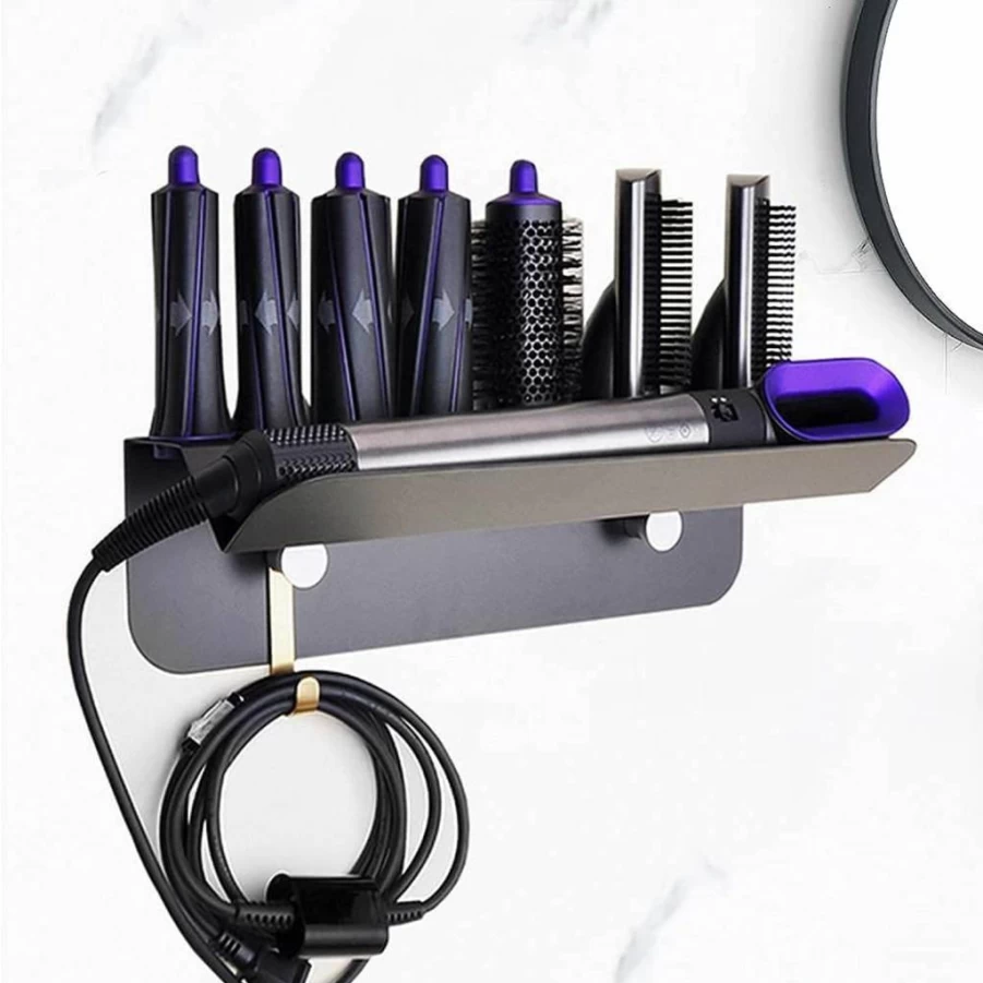 Floatant Wall Mount Dyson Airwrap Holder - Sturdy Metal Storage Stand for Hair Styler, Curling Iron, Wand & Brushes with Cord Organizer - Home, Bathroom, Salon Organization Rack
