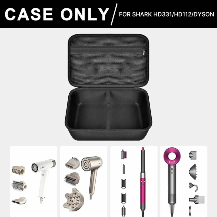 PAIYULE Universal Hair Dryer Storage Pouch for Dyson/Shark Flexstyle, Hyperair IQ 2-in-1 Concentrator & Styler Attachments, Travel Case for Hair Dryer Accessories, Black