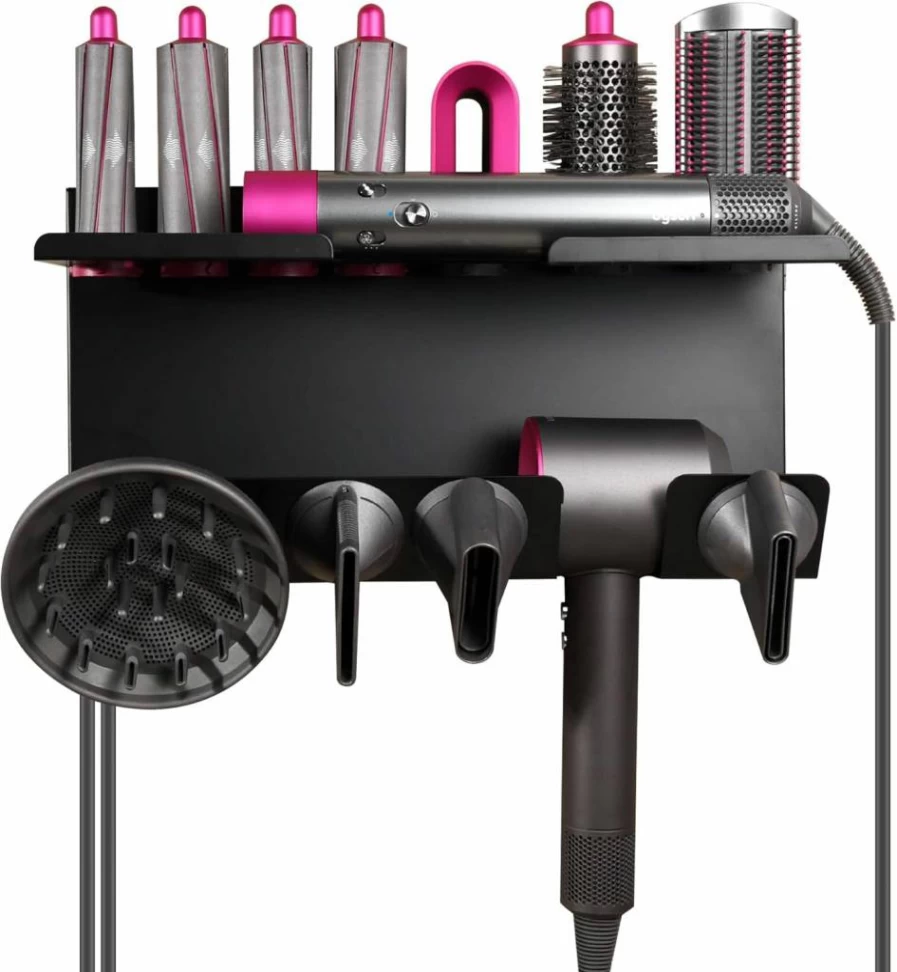 Kainasch Magnetic Hair Dryer Holder for Dyson Airwrap & Accessories - Wall Mount Stand with Screw/Adhesive, Non-Slip Design, Compatible with Diffuser and Nozzles