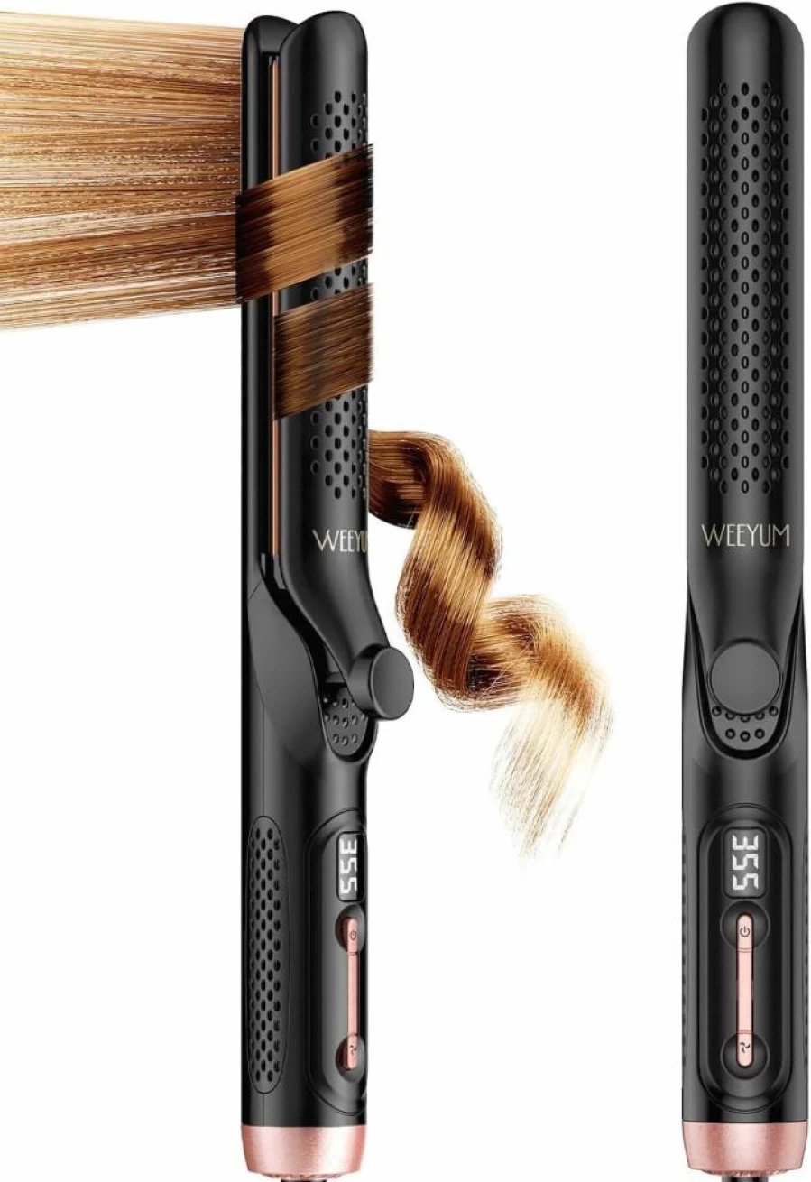 WEEYUM 1 Inch Airflow Styler: Dual Voltage Travel Hair Straightener & Curler with Extra Long Ceramic Plates for All Hair Types