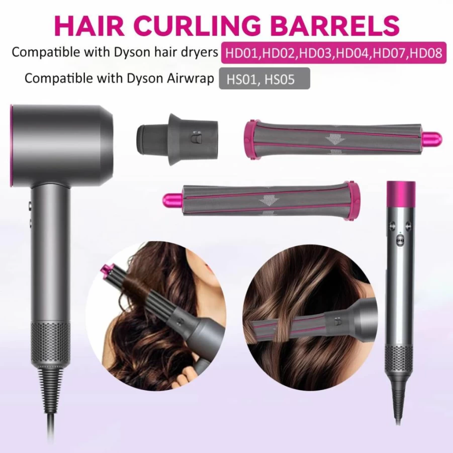 GreeSuit Dyson Airwrap Curling Iron Barrel Attachments – Long Hair Curling Styler Tool with Adapter for Dyson Hair Dryer