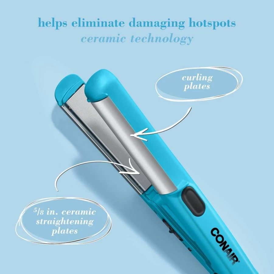 Conair Mini Dual Deluxe Styler: 2-in-1 Curling Iron & Straightener for Travel, Waves & Smooth Hair On-The-Go