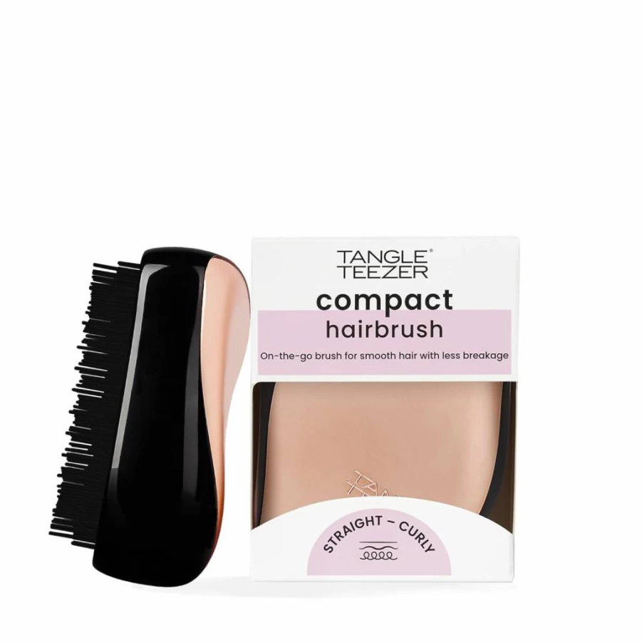TANGLE TEEZER Compact Styler Detangling Hairbrush - Rose Gold & Black Portable Hair Brush for Knots & Tangles