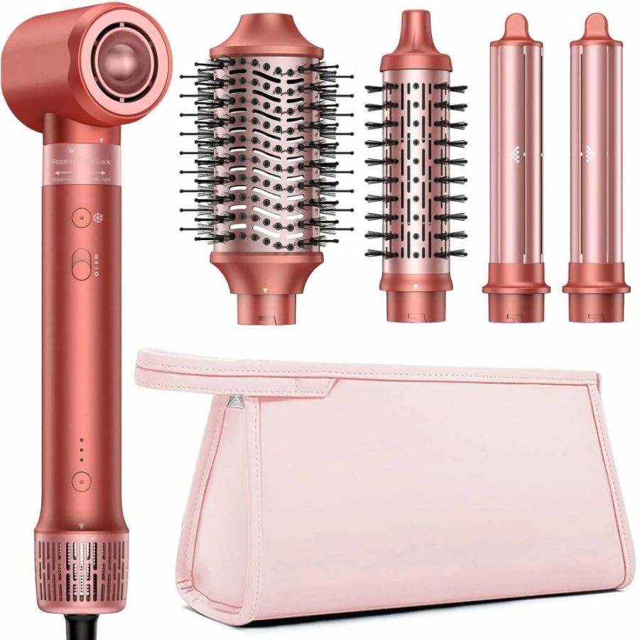 HITTIONA 5-in-1 Ionic Hair Dryer Brush - Volumizing Hot Air Styler for Frizz-Free Curls & Straightening, Fast Drying Blow Dryer with Travel Bag, Heat Damage Protection