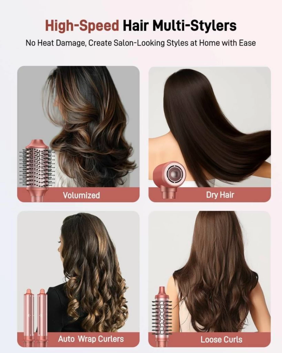 HITTIONA 5-in-1 Ionic Hair Dryer Brush - Volumizing Hot Air Styler for Frizz-Free Curls & Straightening, Fast Drying Blow Dryer with Travel Bag, Heat Damage Protection