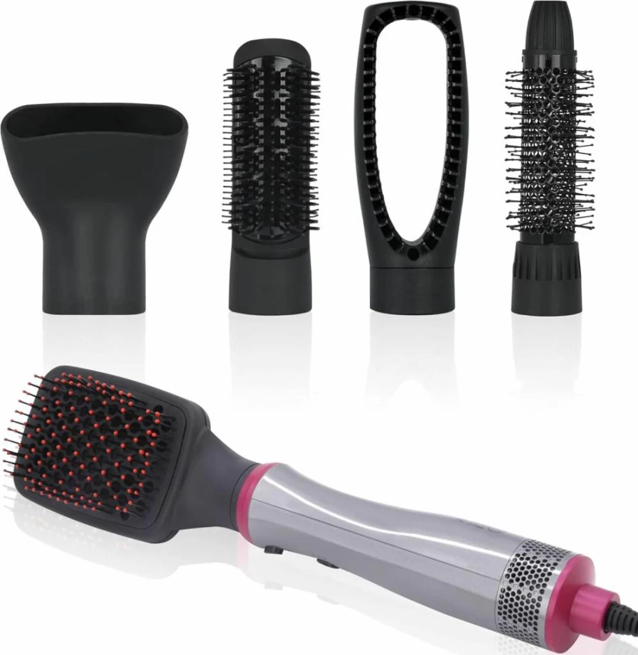 Simeiyue Ionic Hair Dryer Brush with Detachable Brush Head, Blow Dryer & Volumizer for Straightening & Curling, Negative Ion Technology for Frizz-Free Hair (Gray & Pink) - Model BY-812