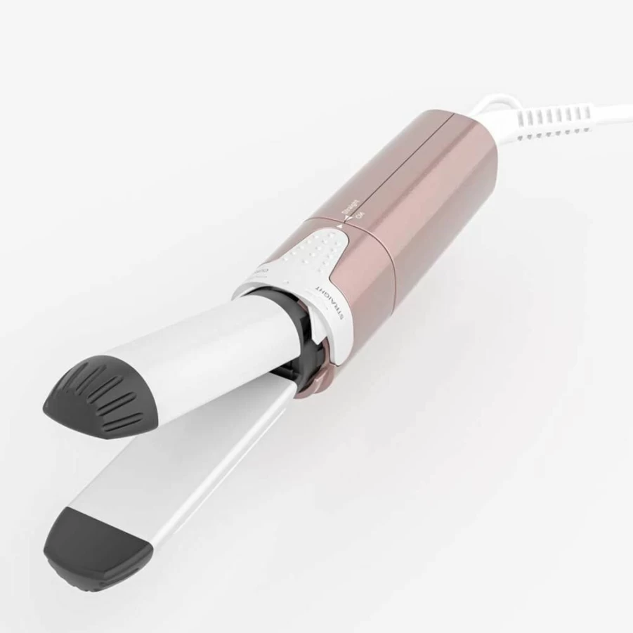 VAV Mini 2-in-1 Hair Straightener & Curler - 1 Inch Ceramic Flat Iron with Instant Heat 374°F, Dual Voltage Travel Hair Styler (Pink)