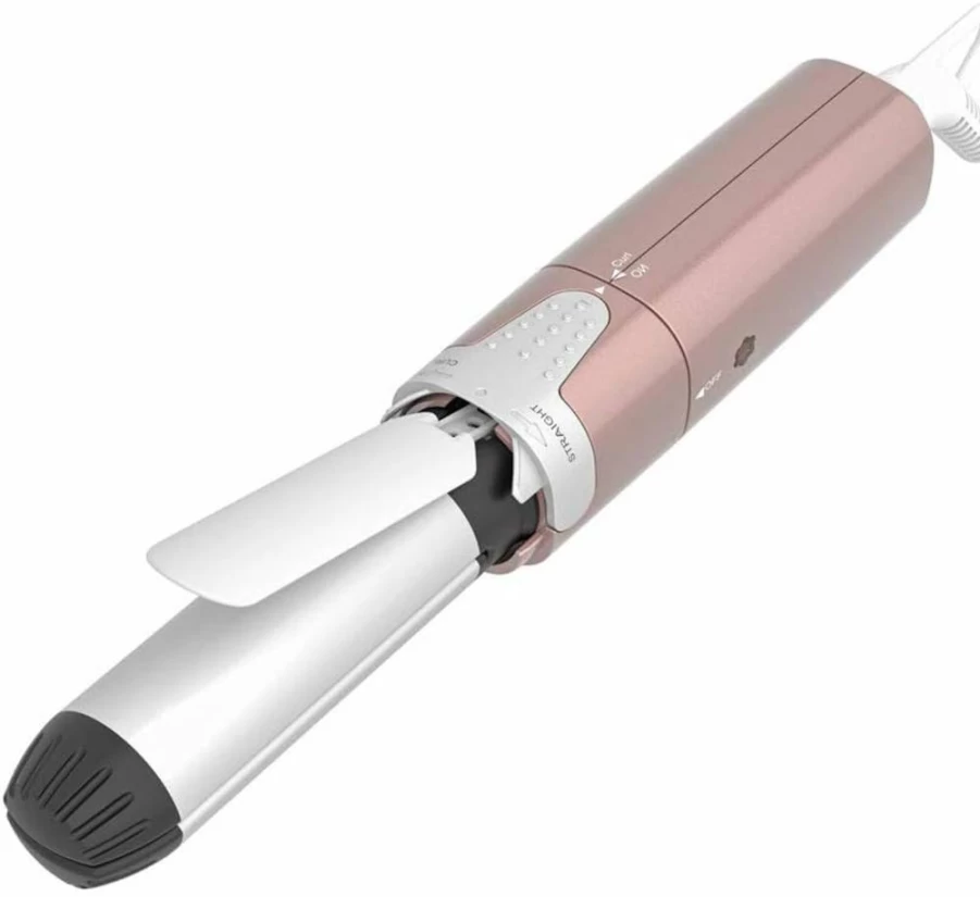 VAV Mini 2-in-1 Hair Straightener & Curler - 1 Inch Ceramic Flat Iron with Instant Heat 374°F, Dual Voltage Travel Hair Styler (Pink)