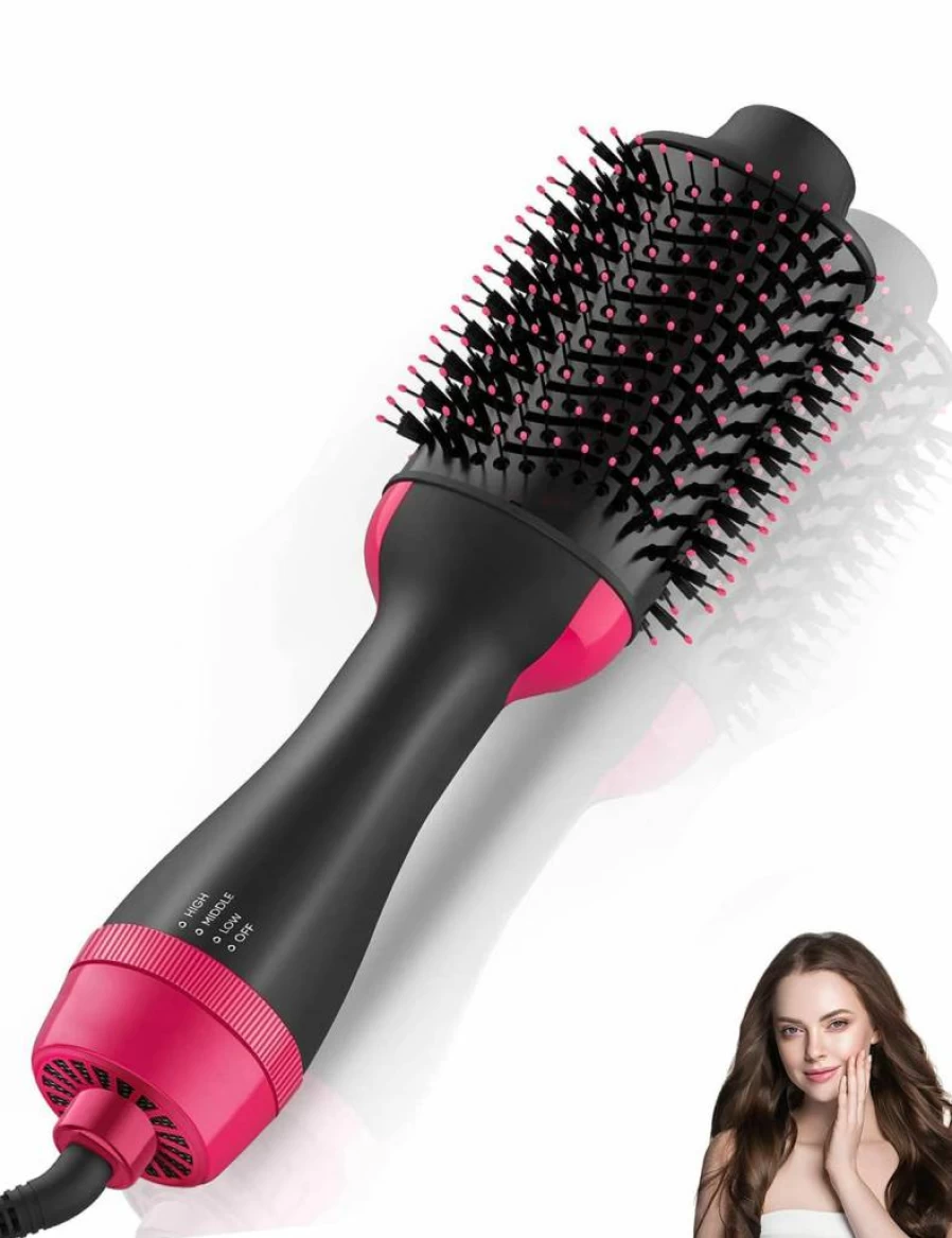 Nurifi Hot Air Brush - 3-in-1 Blow Dryer Styler for Straightening, Curling & Volumizing, Salon Quality One Step Hair Styling Tool (Pink)