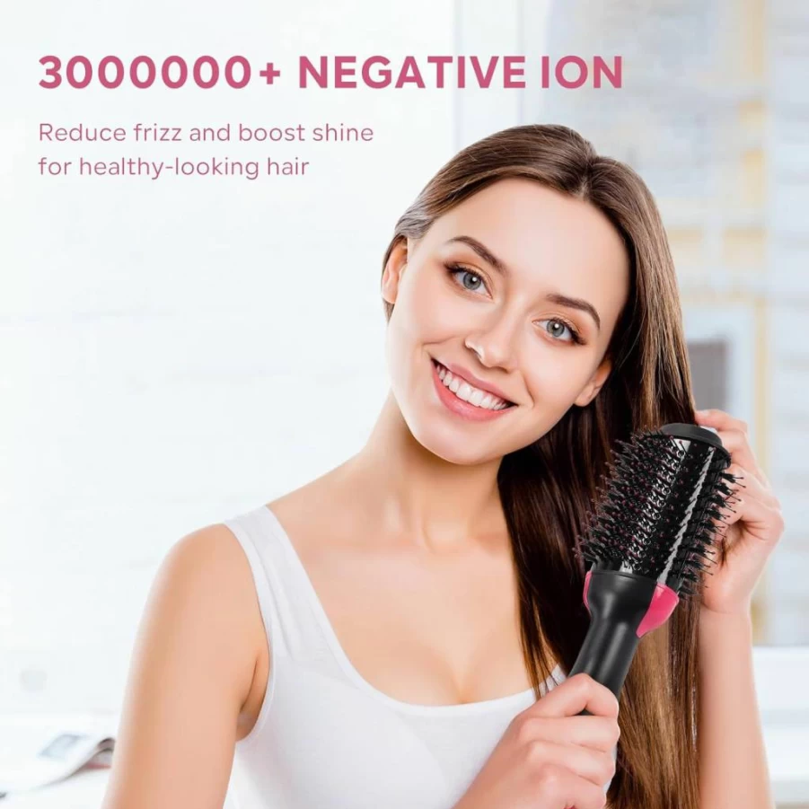 Nurifi Hot Air Brush - 3-in-1 Blow Dryer Styler for Straightening, Curling & Volumizing, Salon Quality One Step Hair Styling Tool (Pink)