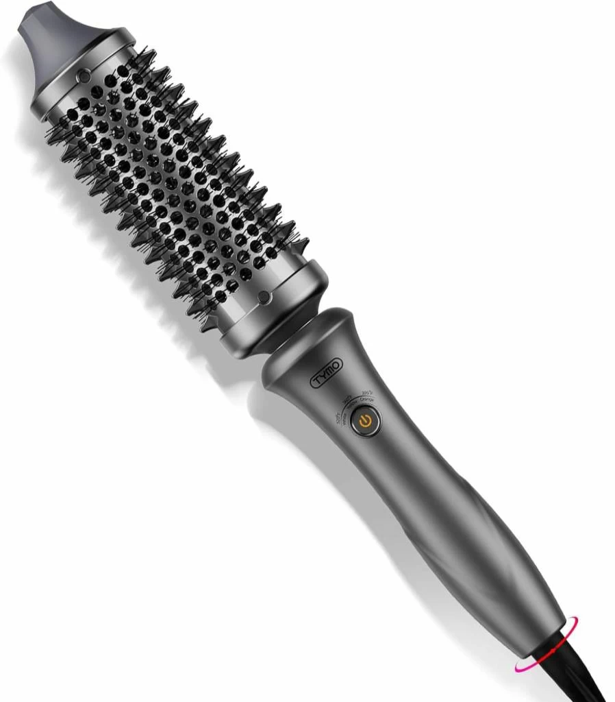 TYMO Heated Round Brush 1.5" - 2-in-1 Hair Styler for Curls & Straightening, Dual Voltage Gold Thermal Brush with Flexi-Fit Technology for Voluminous Blowouts