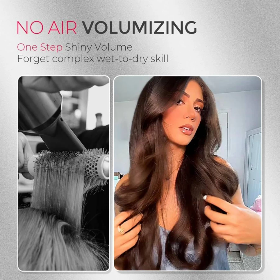 TYMO Heated Round Brush 1.5" - 2-in-1 Hair Styler for Curls & Straightening, Dual Voltage Gold Thermal Brush with Flexi-Fit Technology for Voluminous Blowouts