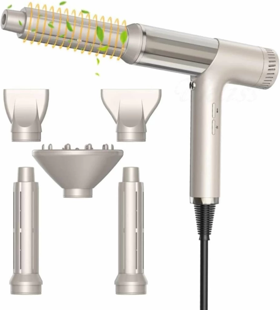 Yitrust Professional Hair Styler - 110000 RPM Hot Air Brush with Diffuser, Concentrator Nozzle & Oval Curling Wand for Fast Drying & Styling (Silver)