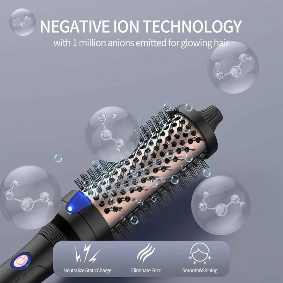 K&K Ceramic Tourmaline Hot Brush - 1.5 Inch Ionic Curling Volumizer for Root Lift & Natural Curls, Hair Styling Tool for Volume & Loose Waves